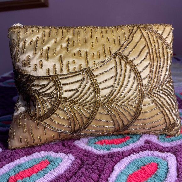 Vintage yellow magid hand bag glamour sparkle beaded design fancy pretty - Picture 1 of 12